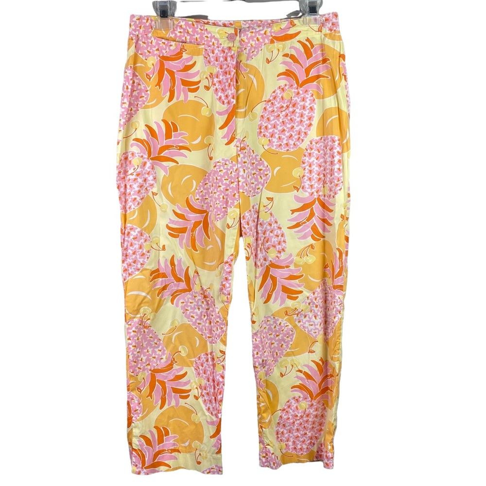 Lilly Pulitzer pineapple print cotton cropped pants yellow & pink 6